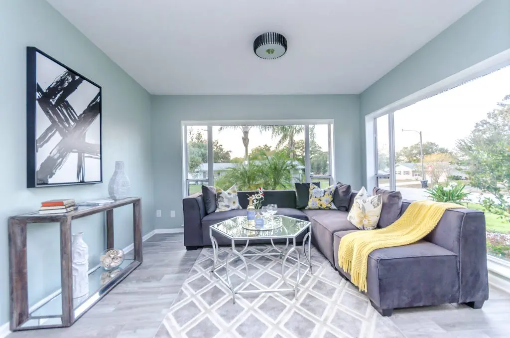 Living room of the house featured in Zombie House Flipping season two episode eight, staged by MHM Professional Staging