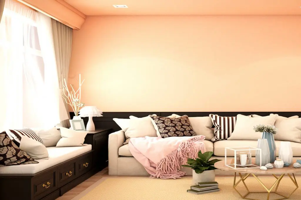 Living Room Curtains Decorations For Peach Color Wall