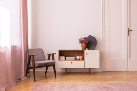 Living room painted with Diminutive Pink by Sherwin-Williams